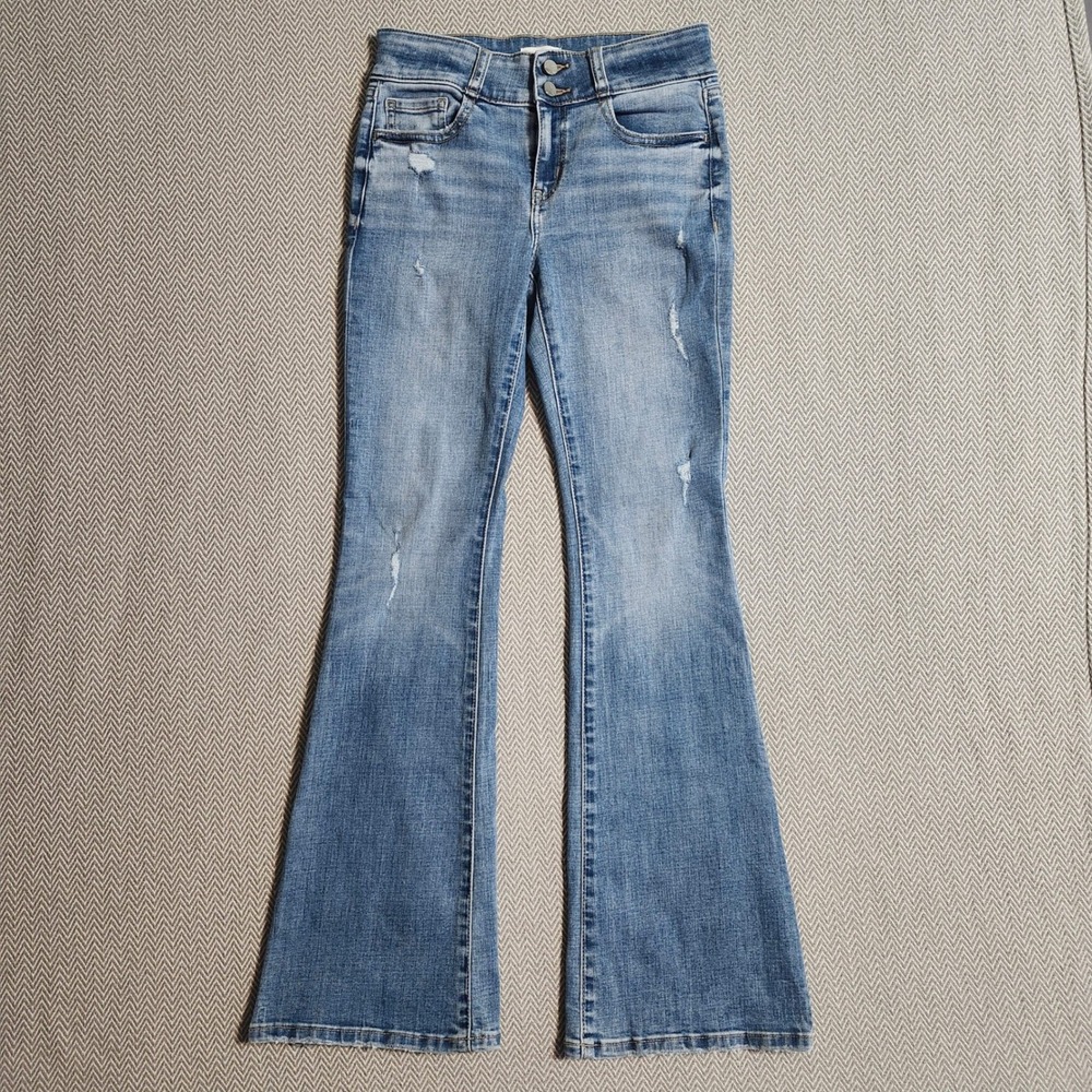BKE Youth Girls Flare Jeans Medium Wash Distressed WBK219R Size 16R
